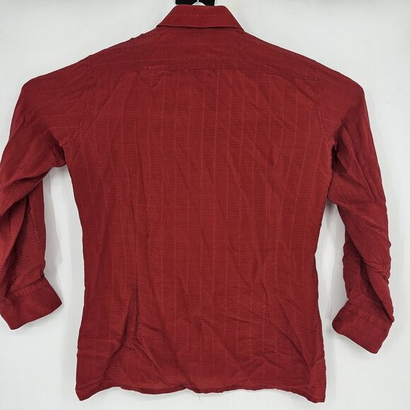 Pancaldi & B Mens‎ 16.5 42 Shirt 100% Silk Red Button Up Long Sleeve Made Italy - Picture 5 of 13